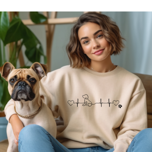 Dog Heartbeat Crewneck Sweatshirt — Minimal Paw Outline Pullover