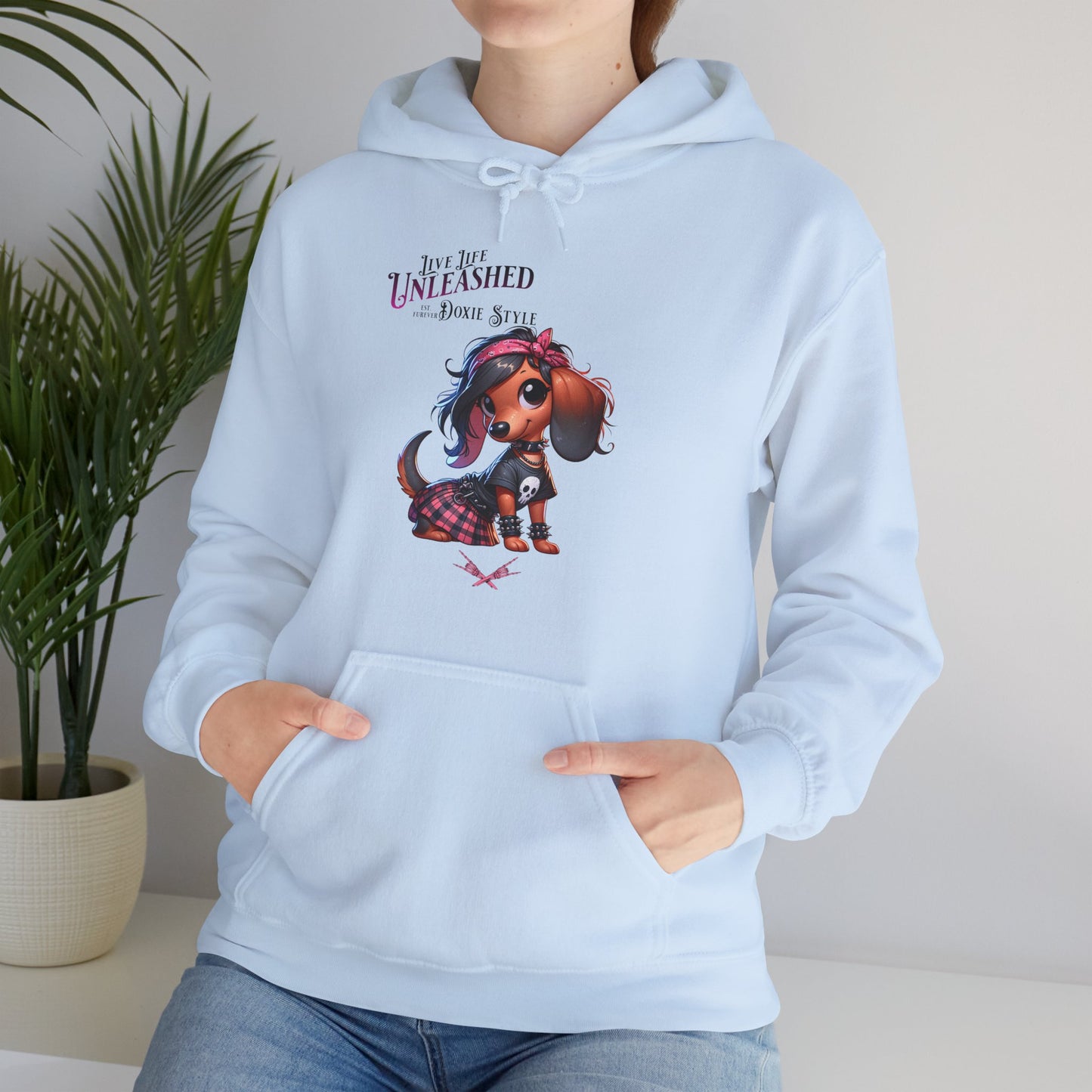 Doxie Style Unleashed : Unisex Heavy Blend Hooded Sweatshirt, Cozy Gift, Pet Lover Apparel, Animal Lover Hoodie, Unique Gift Idea