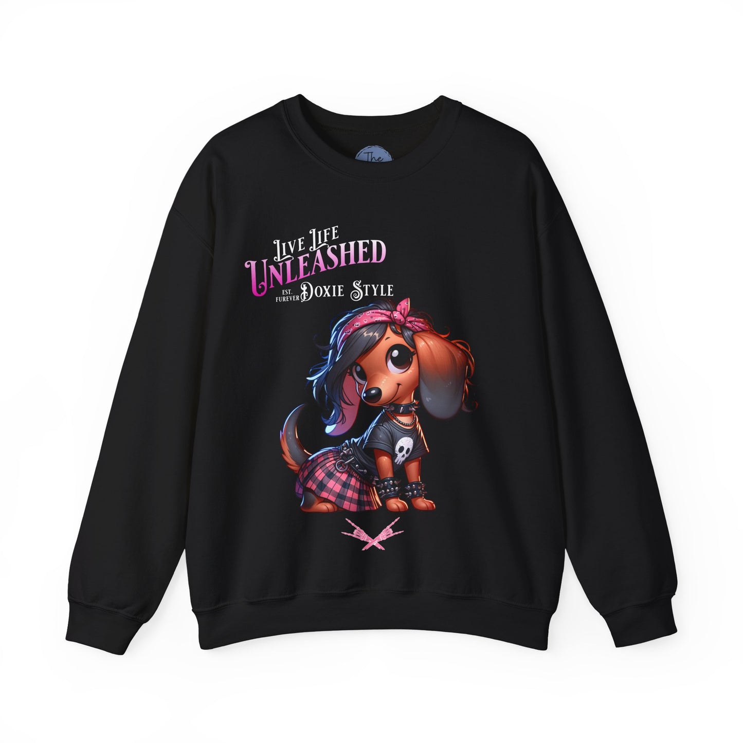 Dachshund Sweatshirt — "Live Life Unleashed" Punk Dog Crewneck