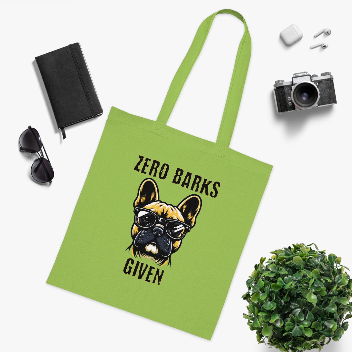 Funny French Bulldog Tote Bag — "Zero Barks Given" Cotton Shopper