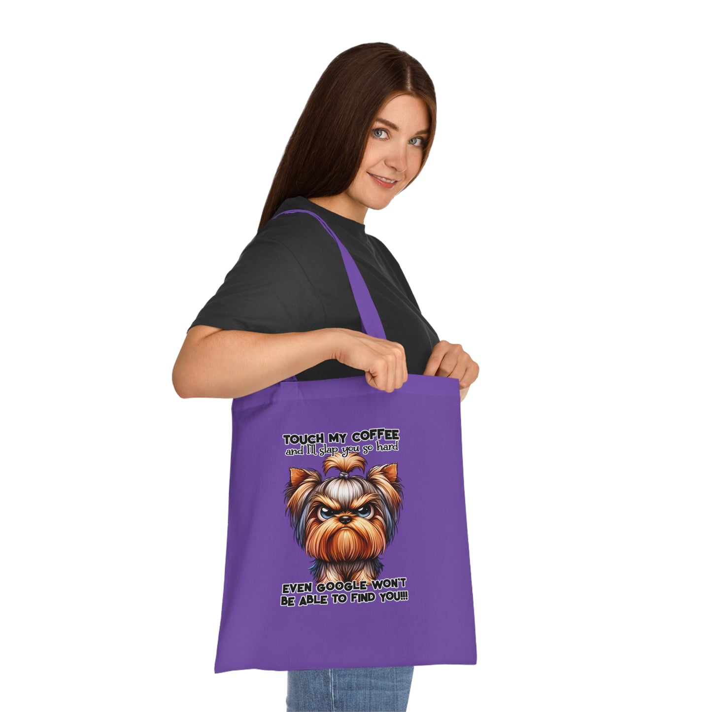 Funny Yorkie Tote Bag – “Touch My Coffee and I’ll Slap You” Cotton Tote for Dog Lovers, Coffee Fans & Gifts