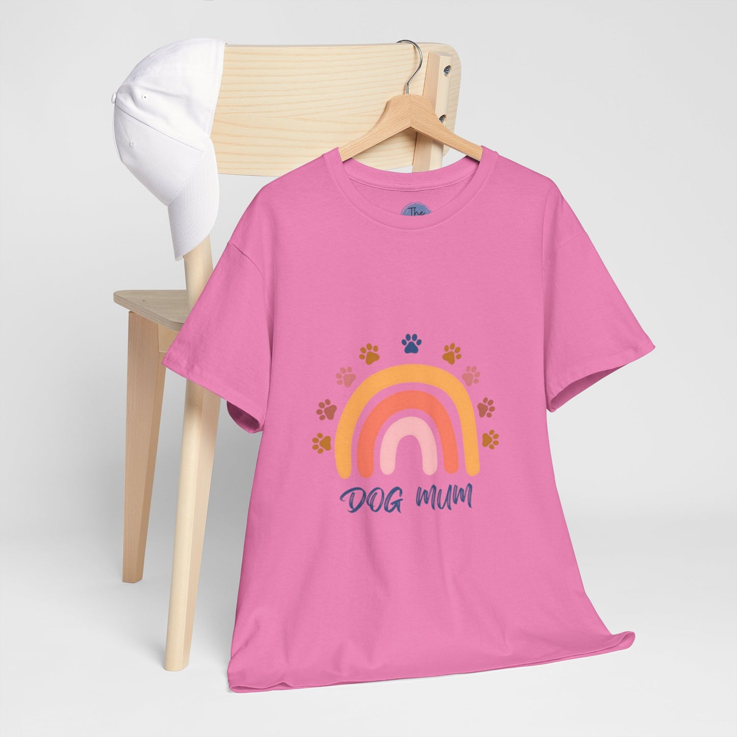 Dog Mum Retro Rainbow Tee, Unisex Heavy Cotton Tee, Pet Lover Gift, Dog Mom Shirt, Colourful T-Shirt for Dog Owners, Casual Wear