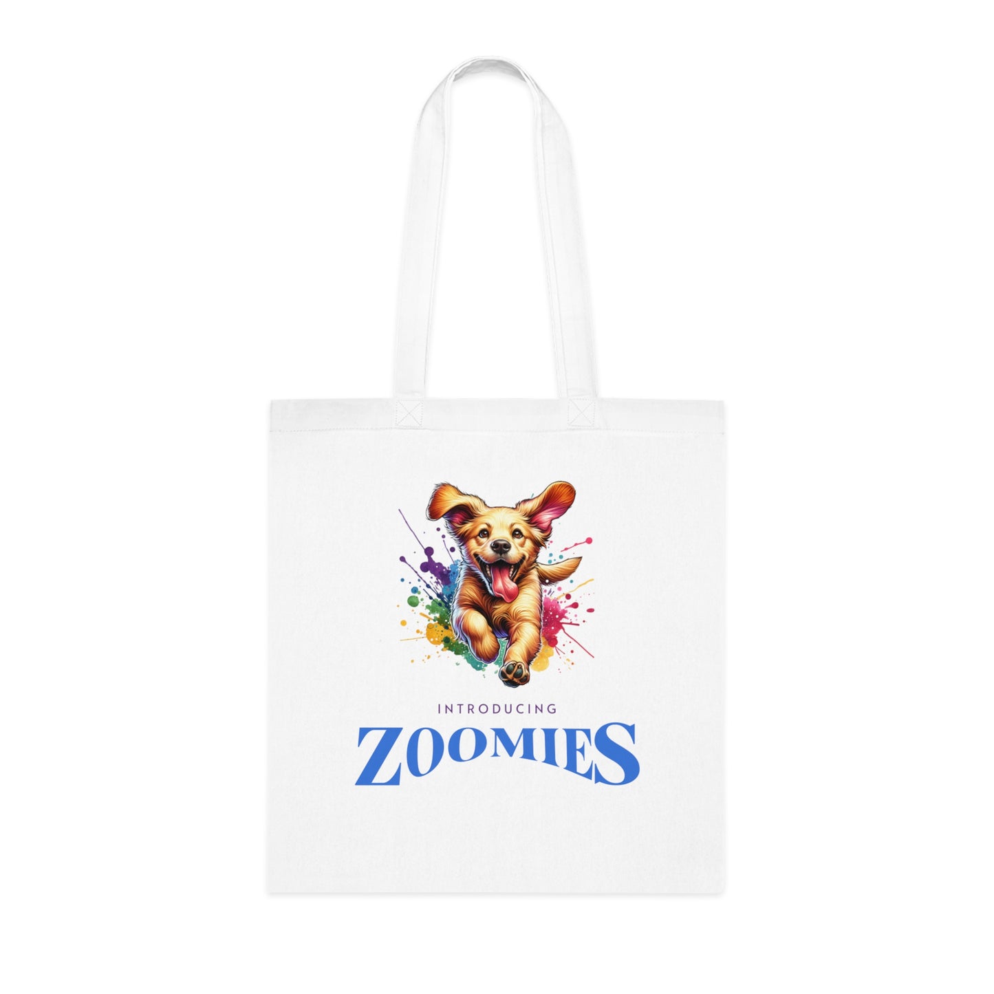 Zoomies Dog Tote Bag — Cute Running Puppy Cotton Tote, 'Introducing Zoomies' Pet Lover Gift