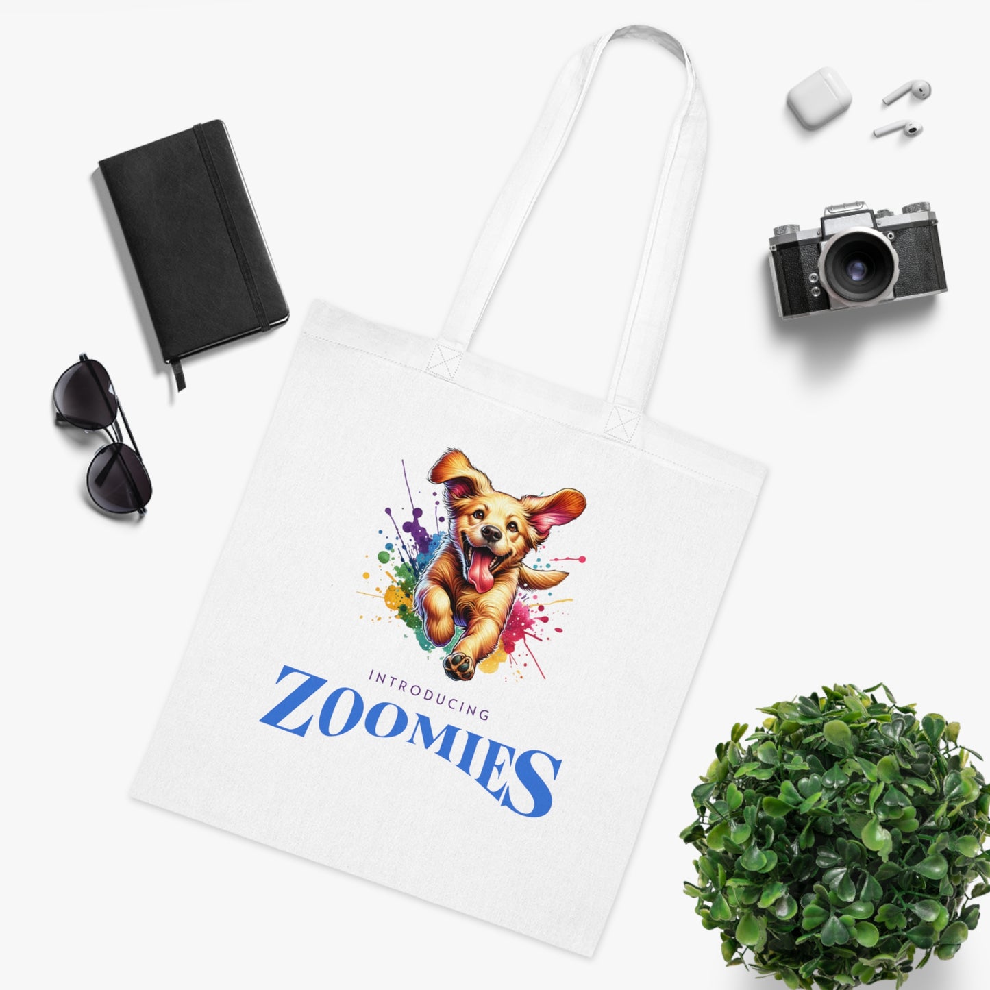 Zoomies Dog Tote Bag — Cute Running Puppy Cotton Tote, 'Introducing Zoomies' Pet Lover Gift