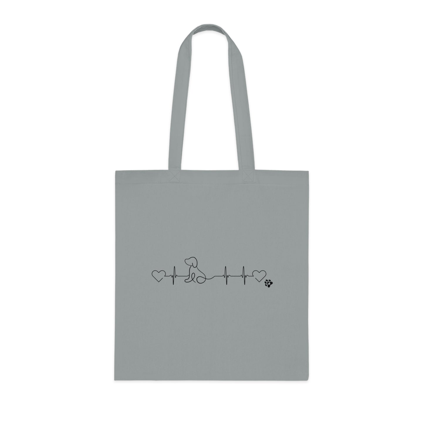 Dog Mom Cotton Tote — Heartbeat Paw Line Art Reusable Grocery & Gift Bag