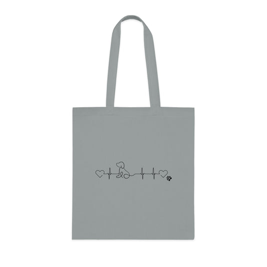 Dog Mom Cotton Tote — Heartbeat Paw Line Art Reusable Grocery & Gift Bag
