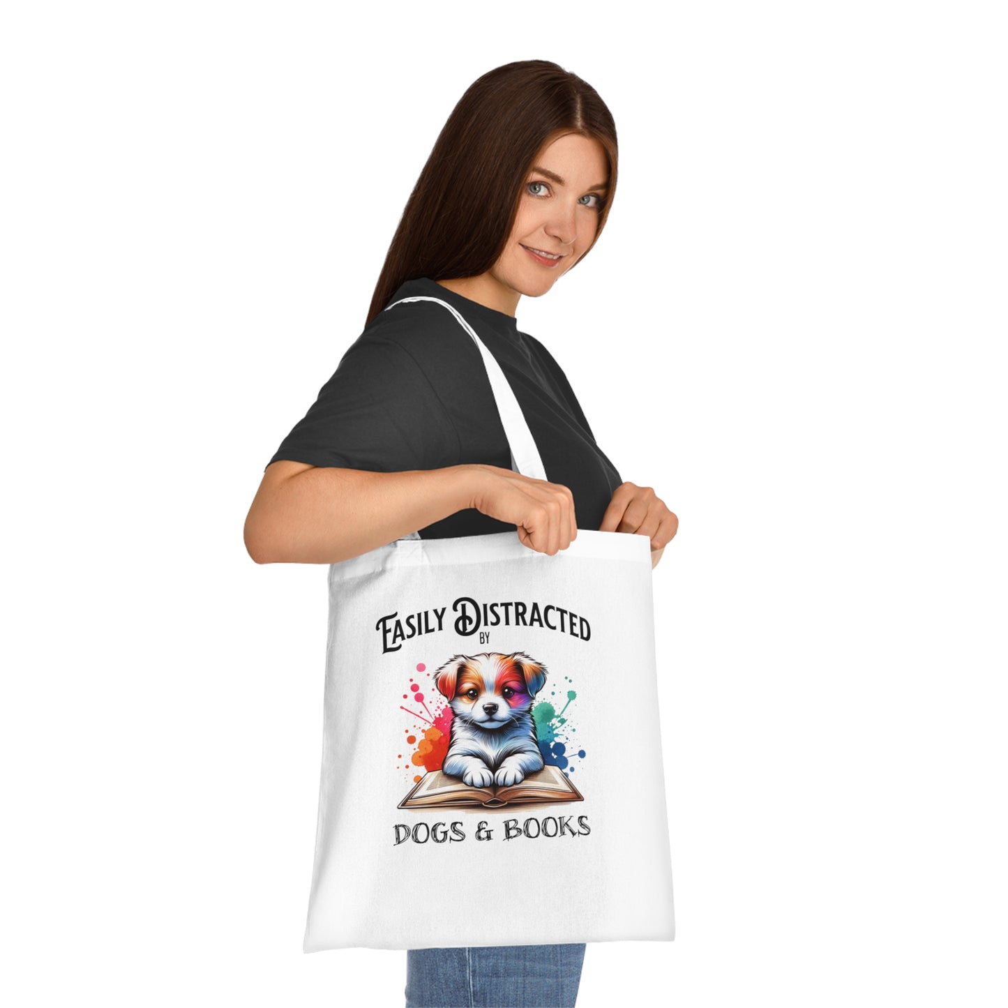 Easily Distracted by Dogs & Books Cotton Tote