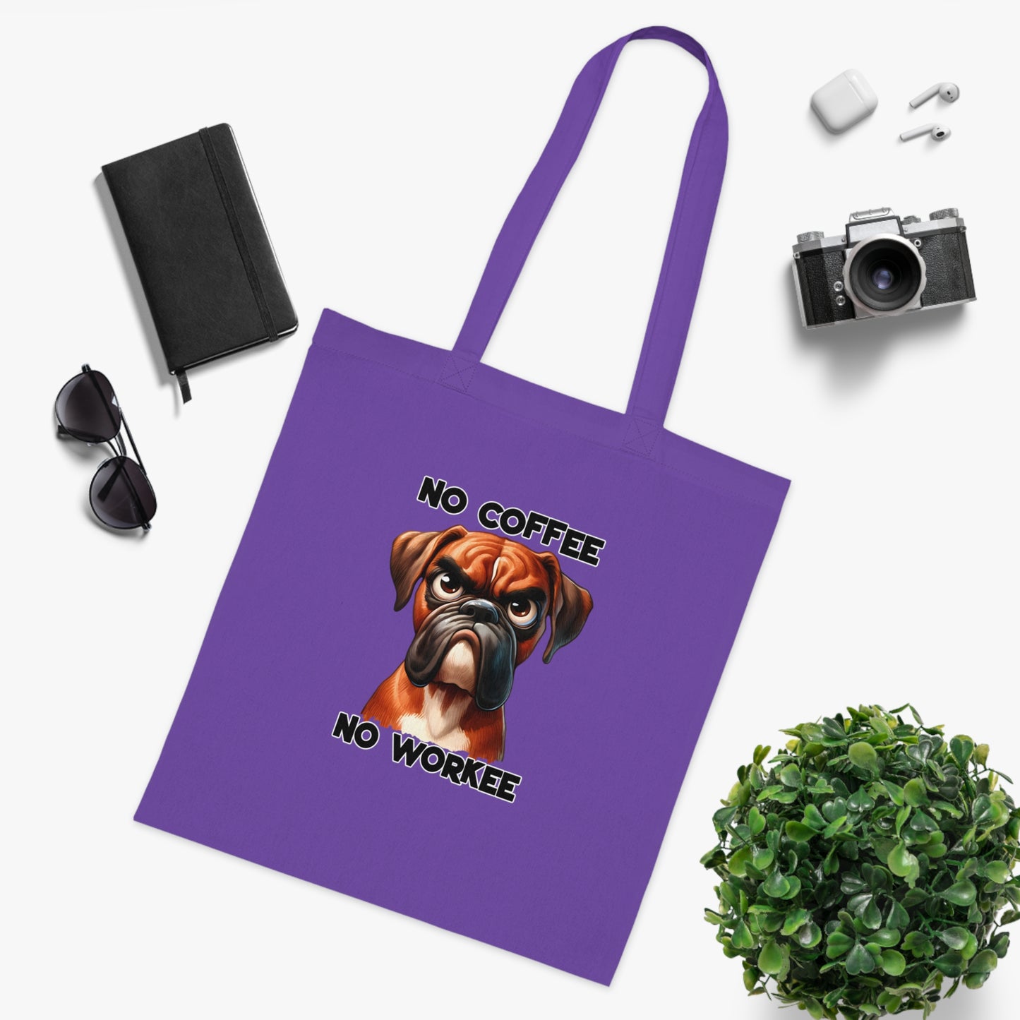 No Coffee No Workee Tote Bag — Funny Boxer Dog Canvas Grocery Tote