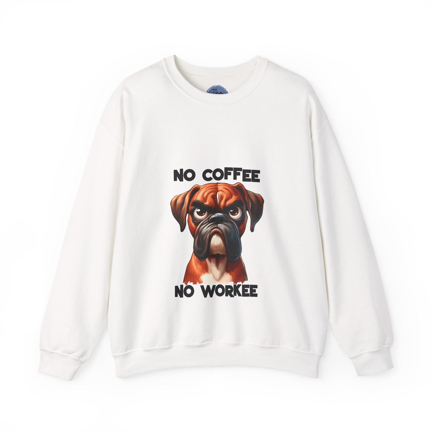 No Coffee No Workee Boxer Dog Sweatshirt – Funny Coffee Lover Crewneck