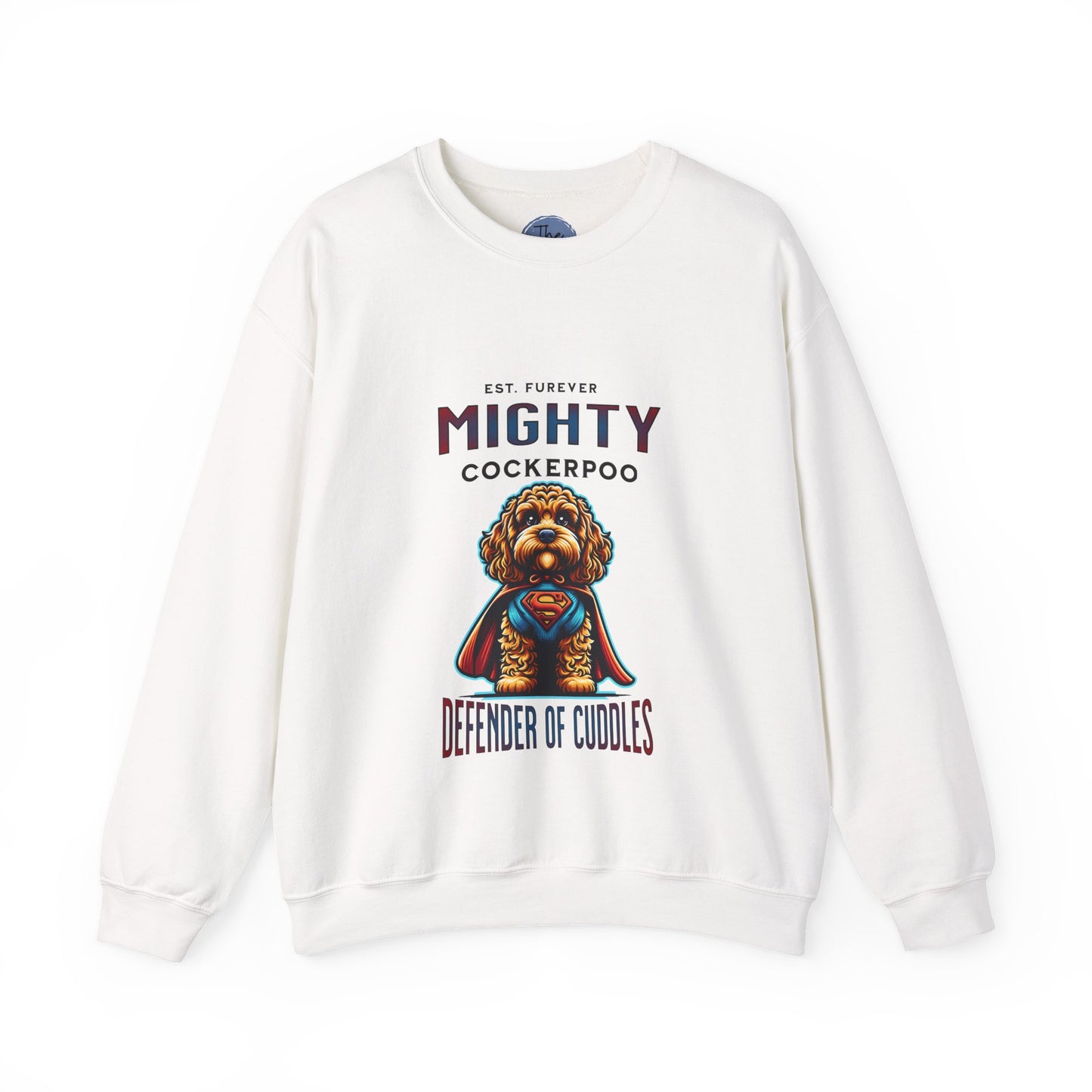 Mighty Cockerpoo Sweatshirt, Defender of Cuddles, Pet Lover Gift, Cozy Apparel, Dog-Themed Sweater, Funny Dog Merchandise