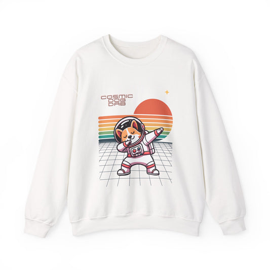 Cosmic Dog Dabbing Crewneck Sweatshirt, Comfortable Sweatshirt, Unisex Apparel, Retro Space Sweatshirt, Gift for Space Lovers