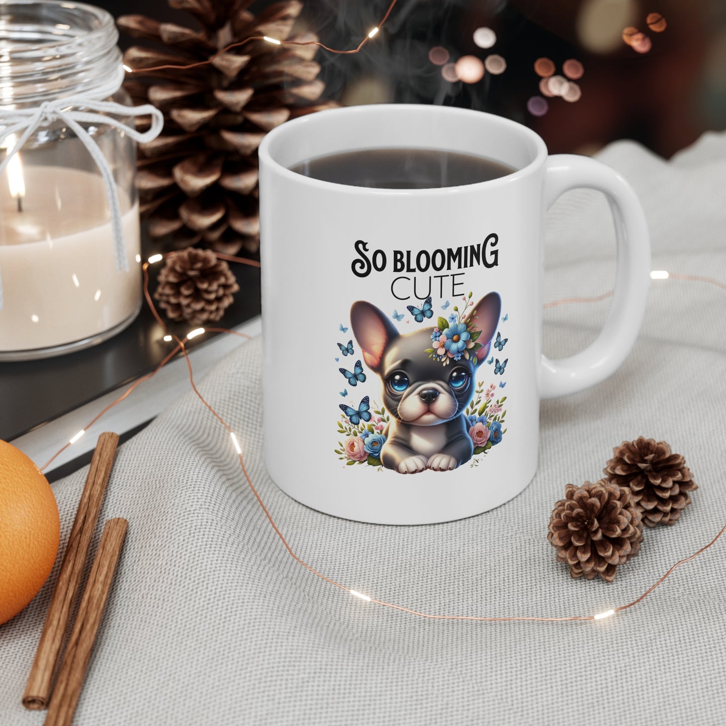 Cute Floral French Bulldog Mug | So Blooming Cute Pet Lover Gift, Animal Lover Coffee Cup, Spring Mug, Dog Mom Gift, Birthday Present