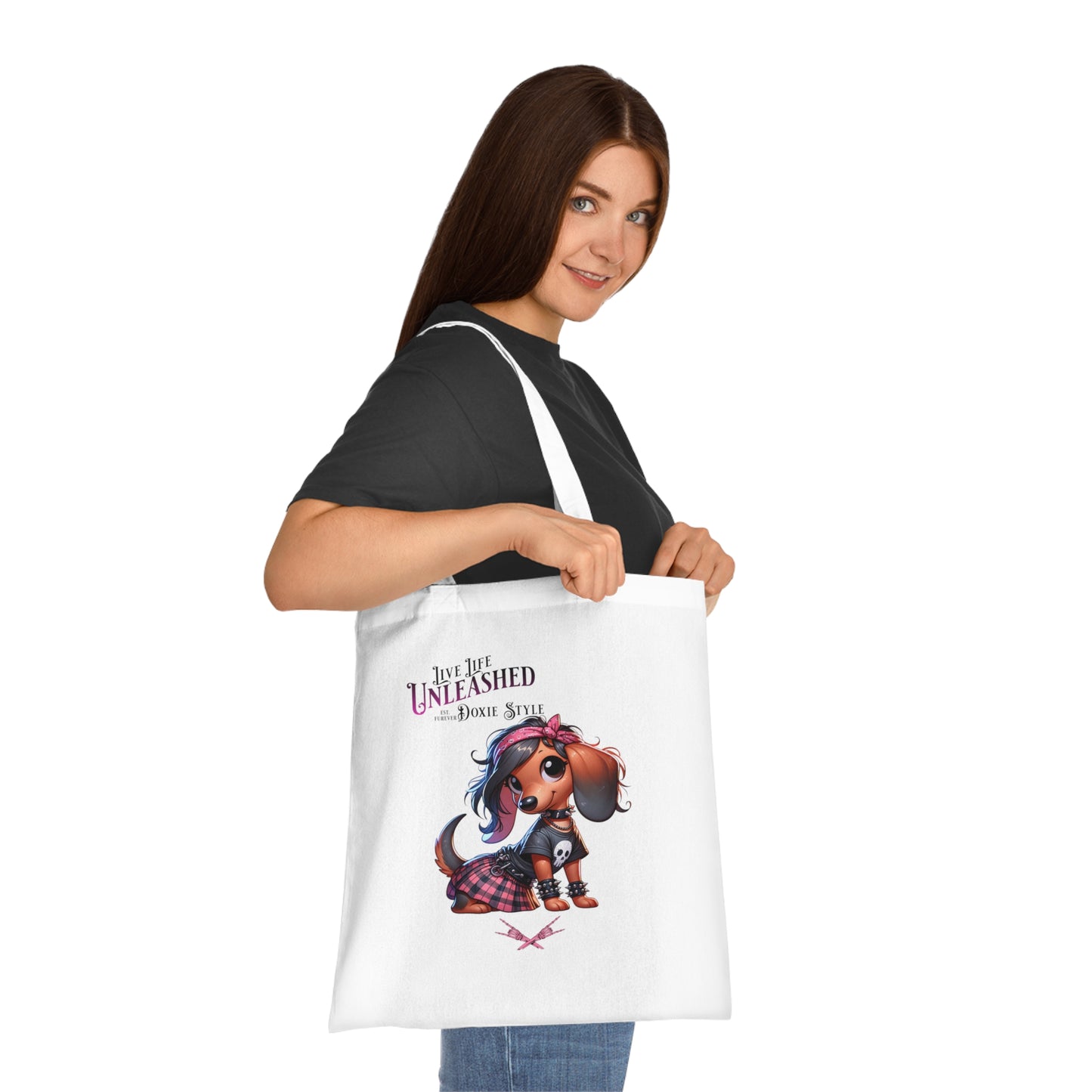Dachshund Cotton Tote — "Unleashed Dog Style" Cute Goth Pet Lover Bag