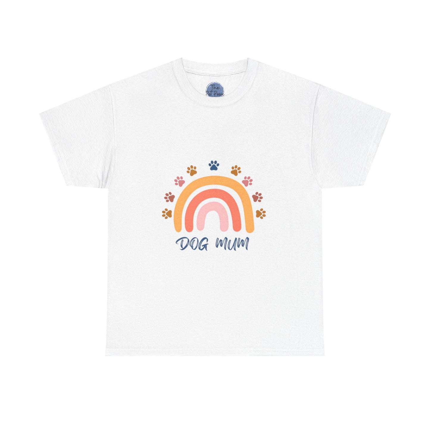 Dog Mum Retro Rainbow Tee, Unisex Heavy Cotton Tee, Pet Lover Gift, Dog Mom Shirt, Colourful T-Shirt for Dog Owners, Casual Wear