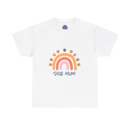 Dog Mum Retro Rainbow Tee, Unisex Heavy Cotton Tee, Pet Lover Gift, Dog Mom Shirt, Colourful T-Shirt for Dog Owners, Casual Wear