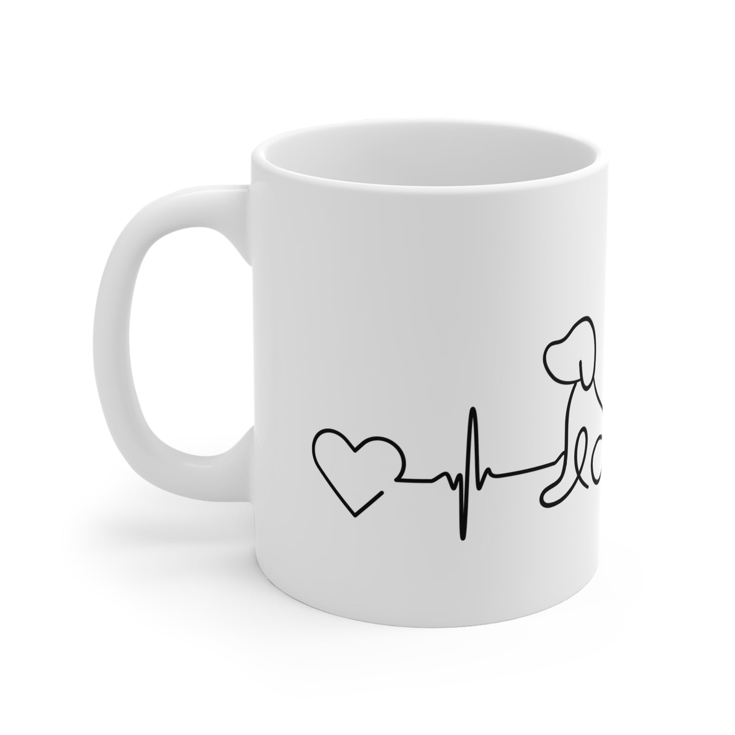 Dog Lover Heartbeat Mug – 11oz Ceramic Coffee Cup with Continuous Line Dog Design